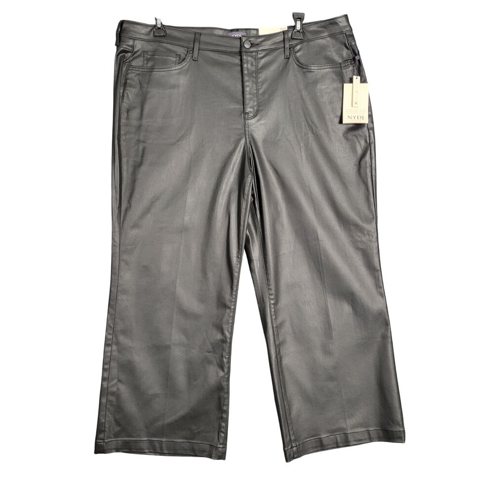 NYDJ Black Pants Women's Size 20W Teresa Wide Leg Coated Jeans Crop Faux Leather